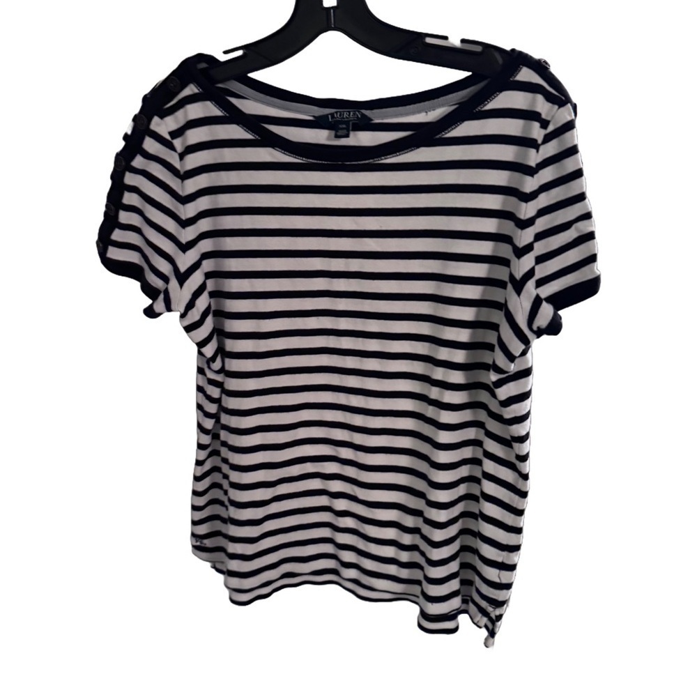 Lauren Ralph Lauren Women's Size XXL Black & White Striped Top Button Shoulders